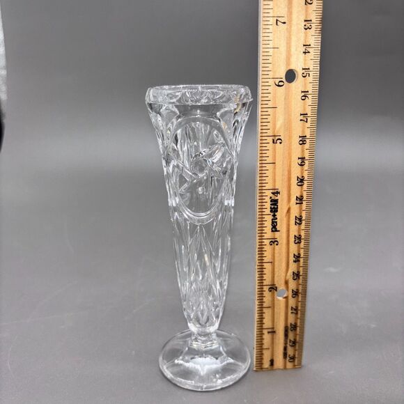 Vintage Bohemian Lead Crystal Cut Glass Bud Vase Starburst Panel Pedestal 6" - Picture 6 of 6